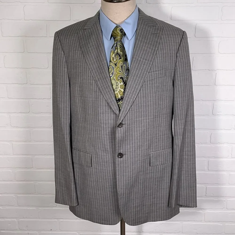Banana Republic Blazer Men 44R Gray Pinstripe Trabaldo Togna‎ Wool Cashmere